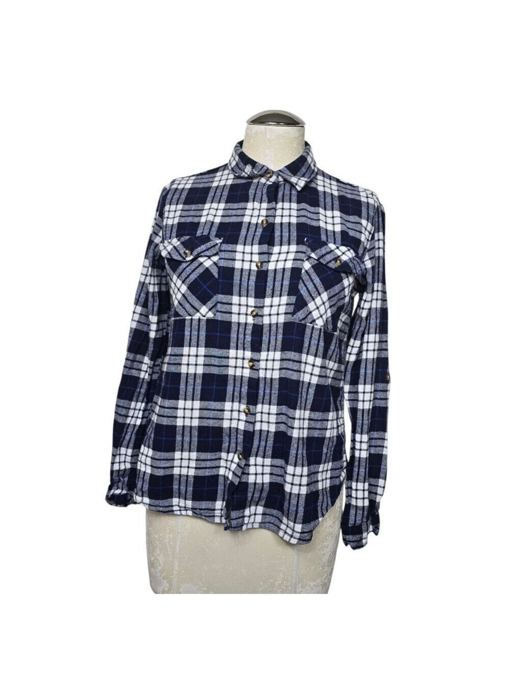 Passport Plaid Blue White Button Down Shirt M
